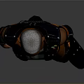 Futuristic Character With Short Hair In Orange And Black Outfit Standing Against Gray Background