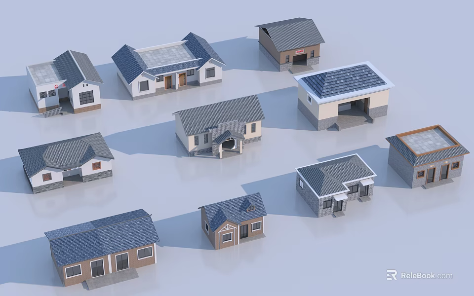 Various Detailed House Models With Different Architectural Styles And Roof Designs 3d model 