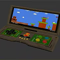 Retro Portable Game Console with Classic Gaming Controls Displaying Red Castles and Green Platforms