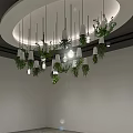 Modern Chandelier With Hanging Green Plants And Light Bulbs In Ceiling Design