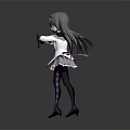 Anime Character with Long Hair Wearing White Purple Dress Holding Round Object Gray Background