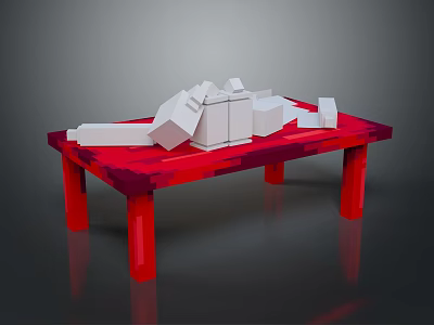 Red Table With White Geometric Objects In Modern 3D Model 3d model