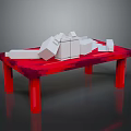 Red Table With White Geometric Objects In Modern 3D Model