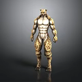 Muscular Anthropomorphic Cheetah Creature Standing In Dark Background With Spotted Fur
