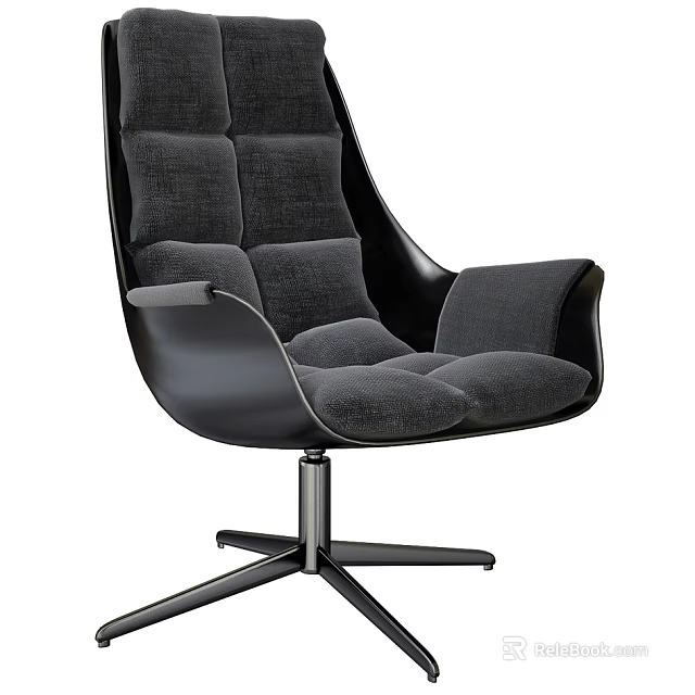 Modern Office Chair With Gray Upholstered Cushion Black Frame And Swivel Base For Comfortable Use 3d model 