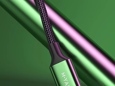 Durable Purple Braided USB Cable With Green MAX Connector And Metallic Background 3d model