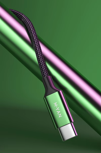 Durable Purple Braided USB Cable With Green MAX Connector And Metallic Background 3d model
