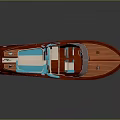 Luxury Red and Blue Yacht with Transparent Windshield and Comfortable Seats