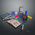 Electronic Stationery Set With Colored Pens Notebook And Red Bull Can