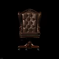 Brown Leather Office Chair With Carved Design Button Tufted Wooden Base