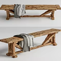 Rustic Wooden Public Bench With Gray Blanket Natural Wood Texture And Crossed Legs