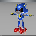 Blue Hedgehog Robot Character with Yellow Ears Red Eyes Black Mask Mechanical Limbs Red Feet
