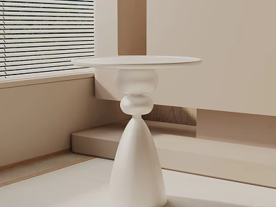 White Modern Minimalist Side Table With Spherical Cone Base In Light Interior Space 3d model