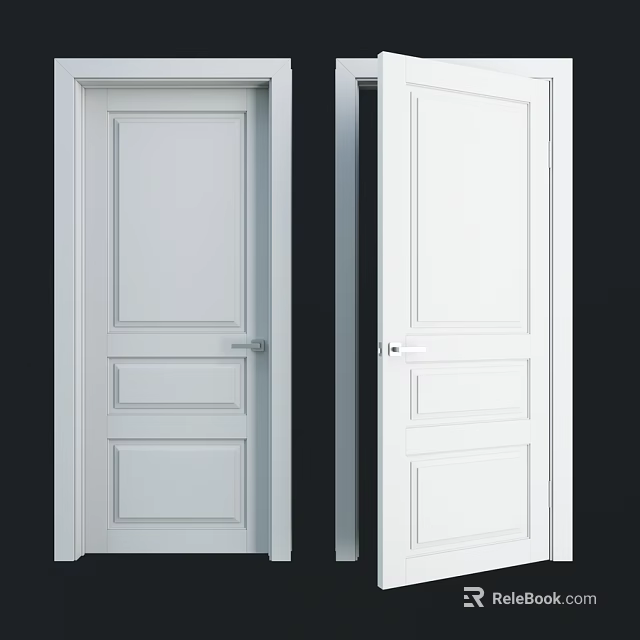 White Hinged Door With Panel Design For Modern Interior Home Use 3d model