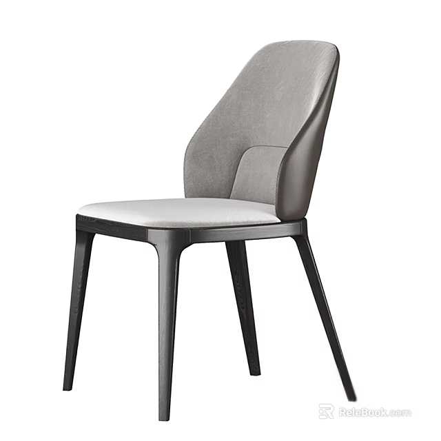 Modern Gray Upholstered Dining Chair With Black Sleek Metal Legs Design 3d model 