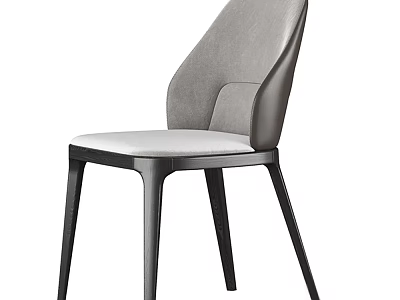 Modern Gray Upholstered Dining Chair With Black Sleek Metal Legs Design 3d model