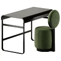 Modern Black Desk And Green Chair Set With Metal Frame And Padded Seat