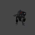 Mechanical Dinosaur Game Movie Character With Metal Armor And Red Glowing Eyes