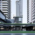 Modern High Rise Residential Buildings With Glass Facades Against Clear Blue Sky