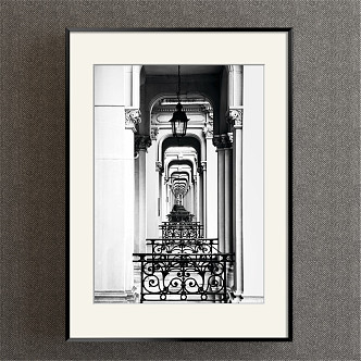 European architectural painting neoclassical gray porch architectural corridor decorative painting 3d model