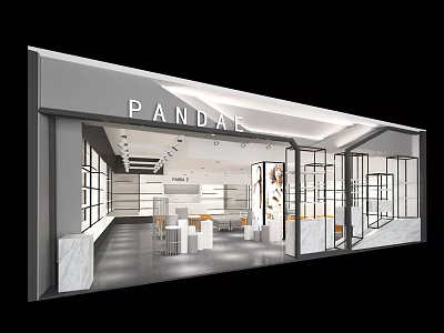 PANDA Store Modern Retail Space With Glass Facade And Interior Display Shelves 3d model