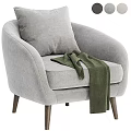 Comfortable Gray Accent Chair with Soft Gray Cushion and Green Throw Blanket on Wooden Legs