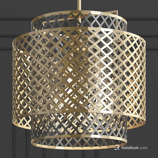 Modern Metal Chandelier With Lattice Design Gold Black Finish Interior Decor 3d model 