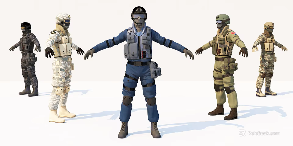 3D Models Featuring Three Military Characters in Tactical Uniforms with Gear 3d model 