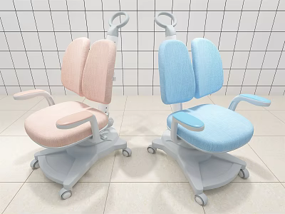 Pink And Blue Office Chairs With Adjustable Backrest Armrests And Wheels 3d model