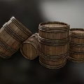 Vintage Wooden Barrels With Upright And Overturned Positions And Wooden Lids