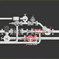 Industrial Metal Pipe System With Red Valves And Mechanical Components