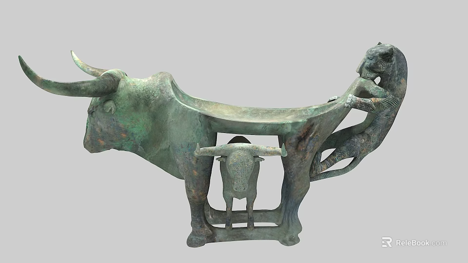 Ancient Chinese Traditional Bronze Bull Artifact with Human Figure Decoration 3d model 