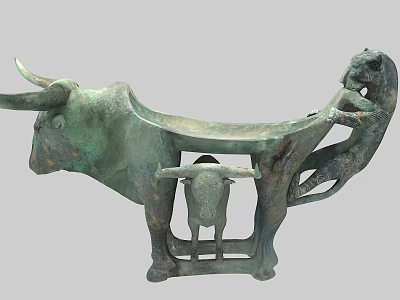 Ancient Chinese Traditional Bronze Bull Artifact with Human Figure Decoration 3d model