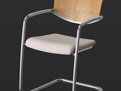 Modern Leisure Chair With Metal Frame Padded Seat And Wooden Backrest 3d model