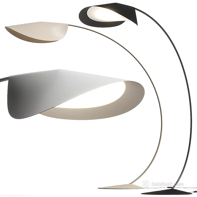 Modern Curved Floor Lamp With Sleek Metal Structure And White Lampshade 3d model 