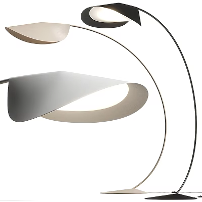 Modern Curved Floor Lamp With Sleek Metal Structure And White Lampshade 3d model