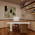 Hotel Room Interior With Wooden Bed Green Walls Abstract Painting Armchair And Natural Light