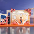 2024 Valentine's Day Photo Spot With Heart Shaped Frame Pink Balloons Sunset Sky