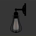 Black Wall Mounted Metal Lamp With Vintage Illuminated Bulb And Frame