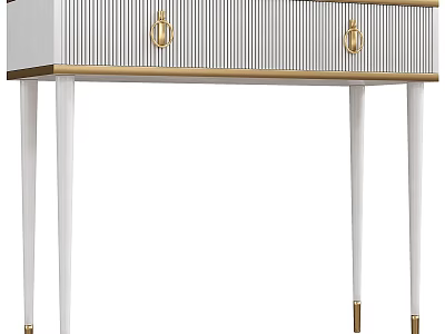 Functional Desk with White Surface Gold Handles and Drawers on Elegant Legs 3d model