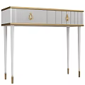 Functional Desk with White Surface Gold Handles and Drawers on Elegant Legs