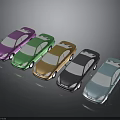 Different Colored Cars Lined Up In Row On Dark Background With Shiny Finish