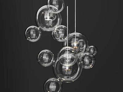 Modern Multiple Transparent Glass Ball Chandelier Hanging Against Black Background 3d model