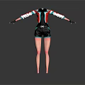 3D Character Back View Costume With Red White Black Stripes And RH Logo