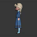 Blonde Girl 3D Character in Blue Decorative Dress Standing on Black Background with Reflection 3d model
