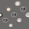 Round Recessed Ceiling Lights In Various Sizes And Colors On Gray Background 3d model
