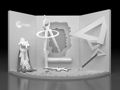 Commercial Display Equipment for Centrum Creative Center with 3D Stand Geometric Shapes Ruler and Pen 3d model