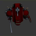 Detailed Red Mech Robot With Armored Body And Golden Accents