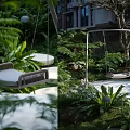 Stylish Outdoor Garden Swing With Comfortable Cushion And Lush Green Foliage
