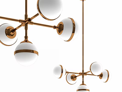 Modern Brass Frame Chandelier With Multiple White Globe Hanging Lights 3d model